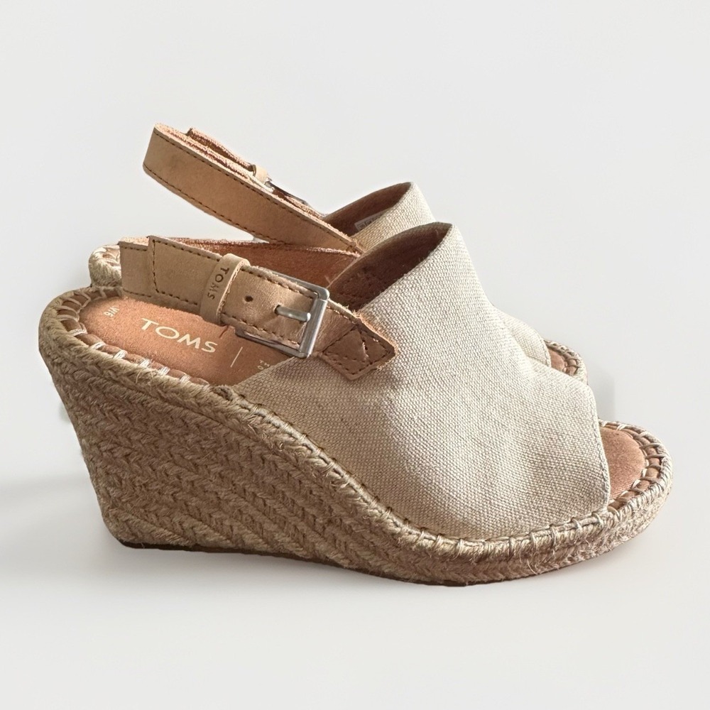TOMS Women's Monica Wedge Sandal 6 Natural Hemp/Leather - Picture 8 of 10